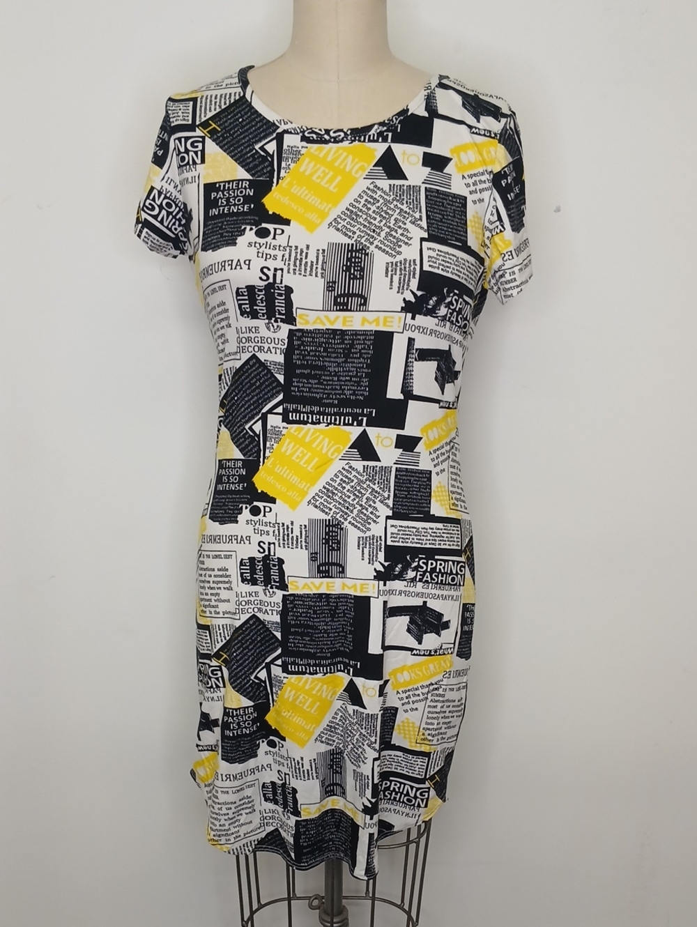 Vintage American City Wear Newspaper Print Bodycon Dress